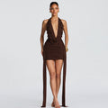 Damen Elegantes Minikleid mit tiefem V-Ausschnitt und fließenden Drapierungen R&B