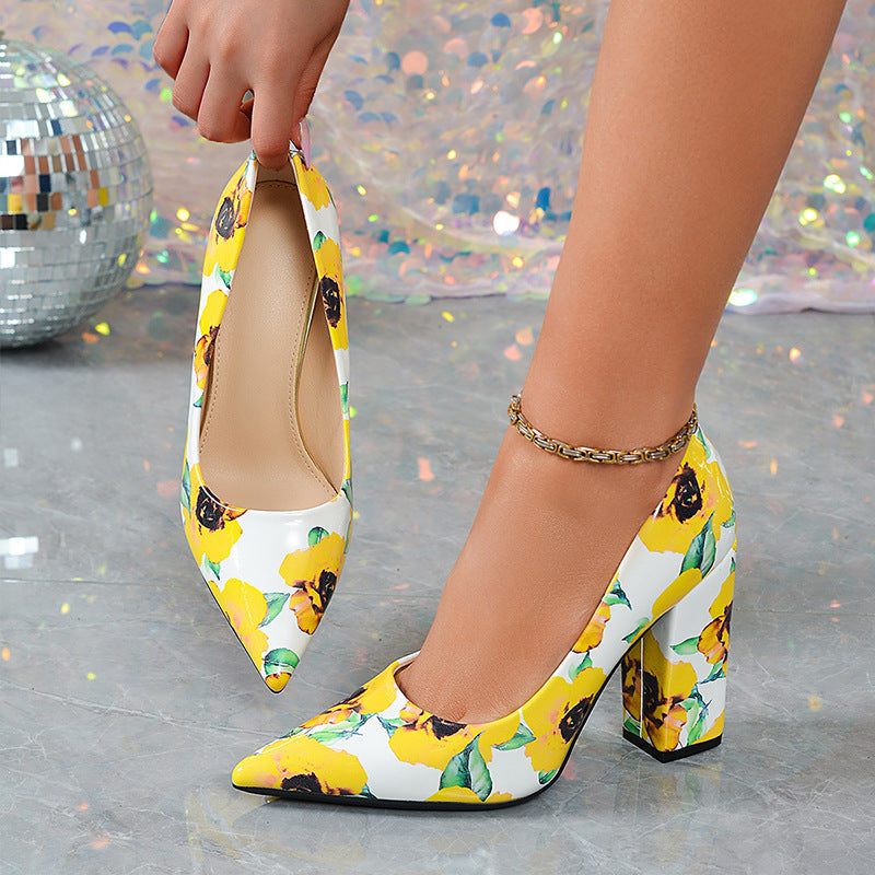 Damen farbenfrohe Pumps mit floralem Design und stabilem Blockabsatz R&B