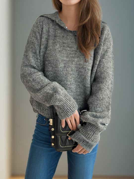 Damen lässiger Pullover mit voluminösen Ärmeln und modernem Strukturstrick R&B