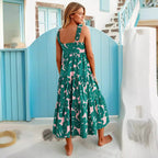 Damen Maxikleid mit elastischen Trägern und fließendem Rock R&B