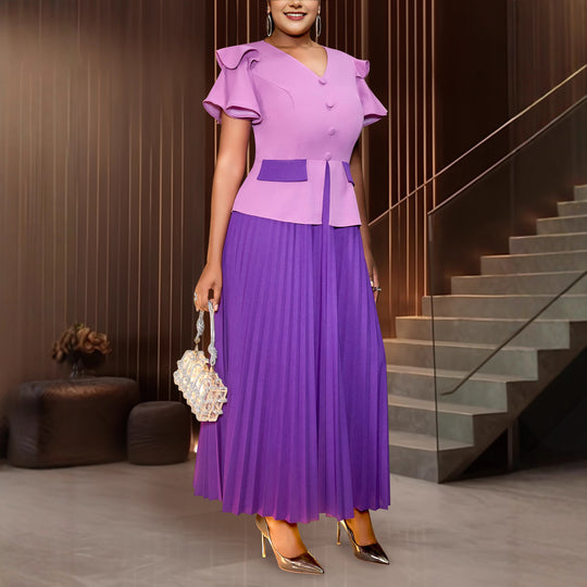 Damen Elegantes Plissee-Kleid mit modischen Rüschendetails und taillierter Jacke R&B