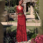 Damen Zweiteiliges Sommerkleid mit raffiniertem Oberteil und fließendem Rock R&B