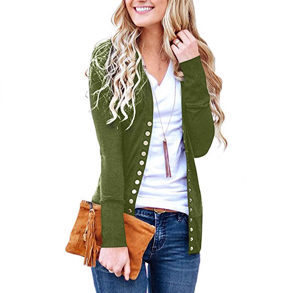 Damen nan Feinstrick-Cardigan mit dekorativen Metallknöpfen und schmaler Silhouette R&B