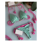 Damen Triangel-Bikini mit modischem Leopardenmuster und dekorativen Quasten R&B