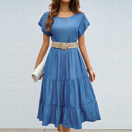 Damen lässiges Midi-Kleid mit voluminösem Rock und lockerer Passform R&B