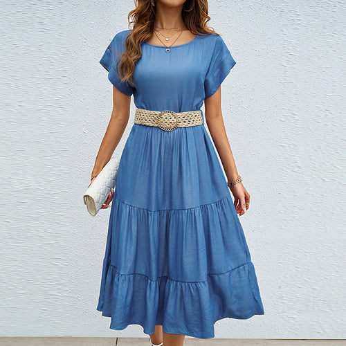Damen lässiges Midi-Kleid mit voluminösem Rock und lockerer Passform R&B