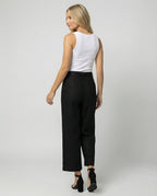 Elegante Damen Leinenhose High Waist Weites Bein Schwarz Casual