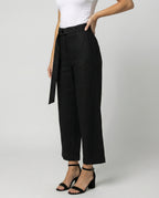 Elegante Damen Leinenhose High Waist Weites Bein Schwarz Casual