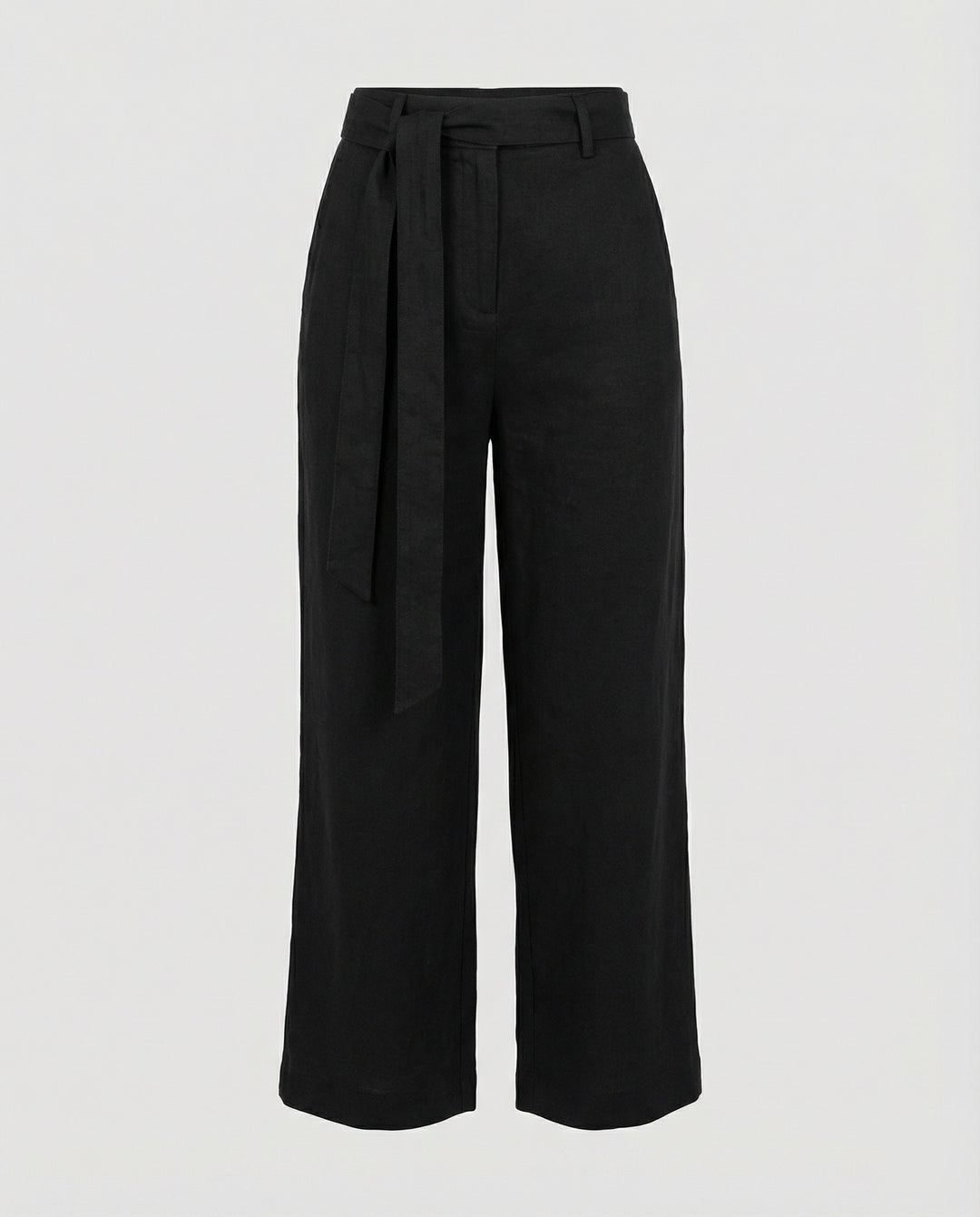 Elegante Damen Leinenhose High Waist Weites Bein Schwarz Casual