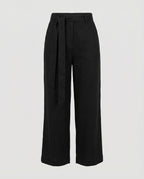 Elegante Damen Leinenhose High Waist Weites Bein Schwarz Casual