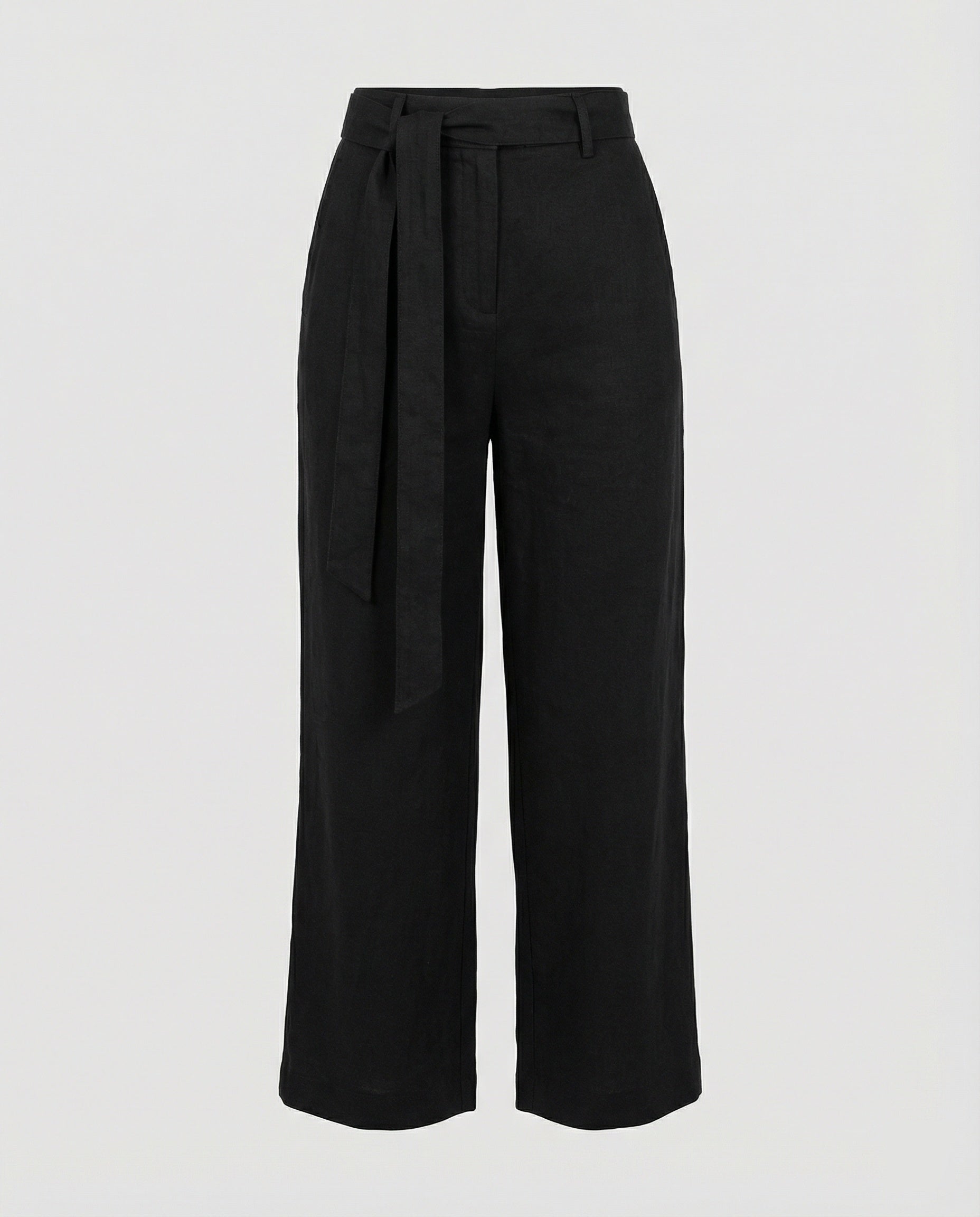 Elegante Damen Leinenhose High Waist Weites Bein Schwarz Casual