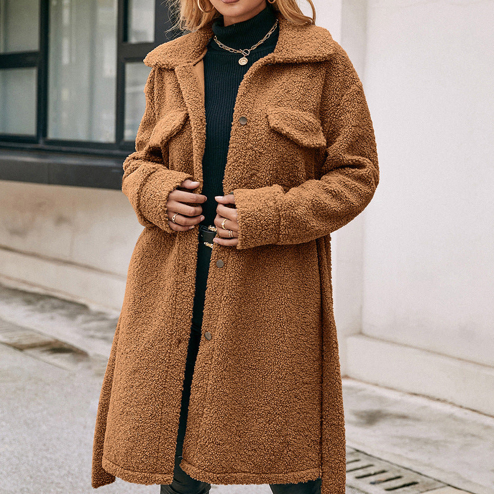 Damen Kuschelige Teddyjacke mit großzügigen Taschen und Knopfdetails R&B