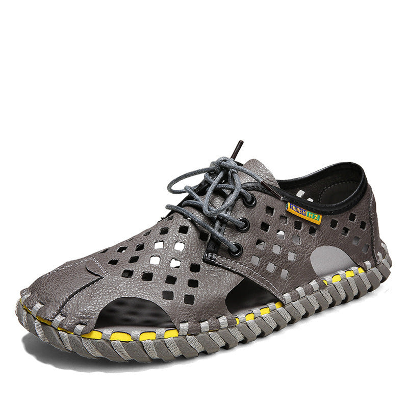 Herren Atmungsaktive Leder-Sandalen mit perforiertem Design und rutschfester Sohle R&B