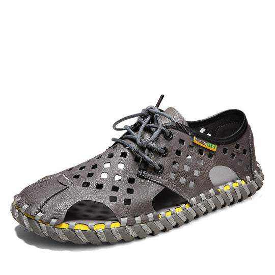 Herren Atmungsaktive Leder-Sandalen mit perforiertem Design und rutschfester Sohle R&B