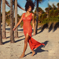 Damen Häkel-Strandkleid mit hohem Schlitz R&B
