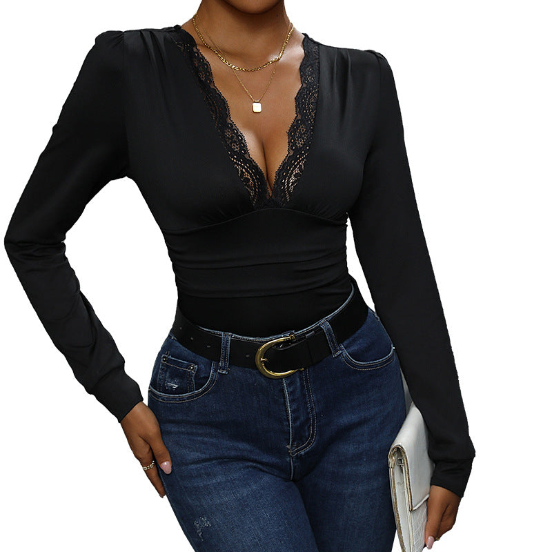 Damen Body mit elegantem Spitzenbesatz und figurumspielendem Schnitt R&B