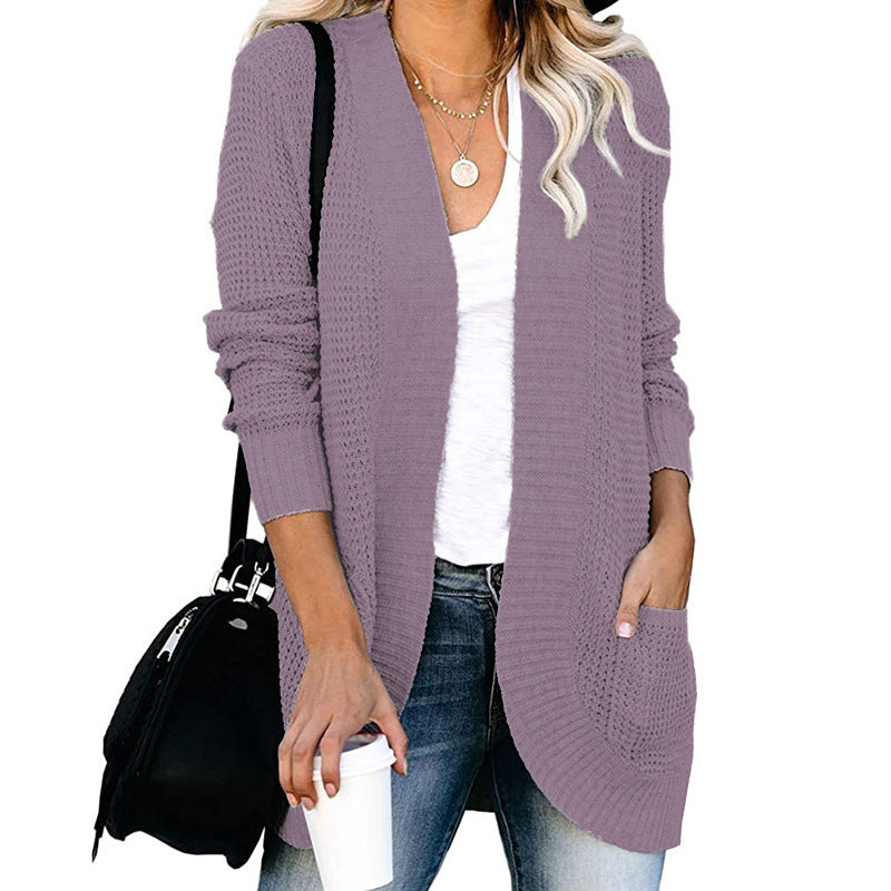 Damen lässige Strickjacke mit Taschen und offener Front R&B