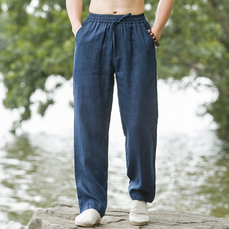 Herren lässige Leinenhose mit elastischem Bund und praktischen Seitentaschen R&B