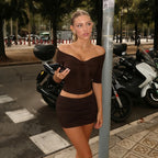 Damen Off-Shoulder Oberteil mit Raffung und Schößchen R&B