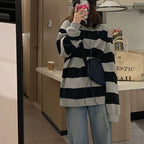 Damen lässiger Strickpullover mit breiten Streifen und gemütlichem Oversized-Schnitt