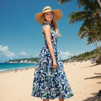 Damen Strandkleid mit floralem Muster und schwingendem Rock R&B