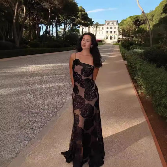 Damen elegant geschnittenes Abendkleid mit floralem Muster und raffinierten Details R&B
