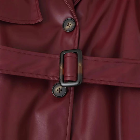 Damen eleganter Kunstleder-Trenchcoat mit Gürtel R&B