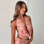 Damen Glamouröses Strand-Set aus schimmerndem Stoff mit raffiniertem Oberteil und Shorts R&B
