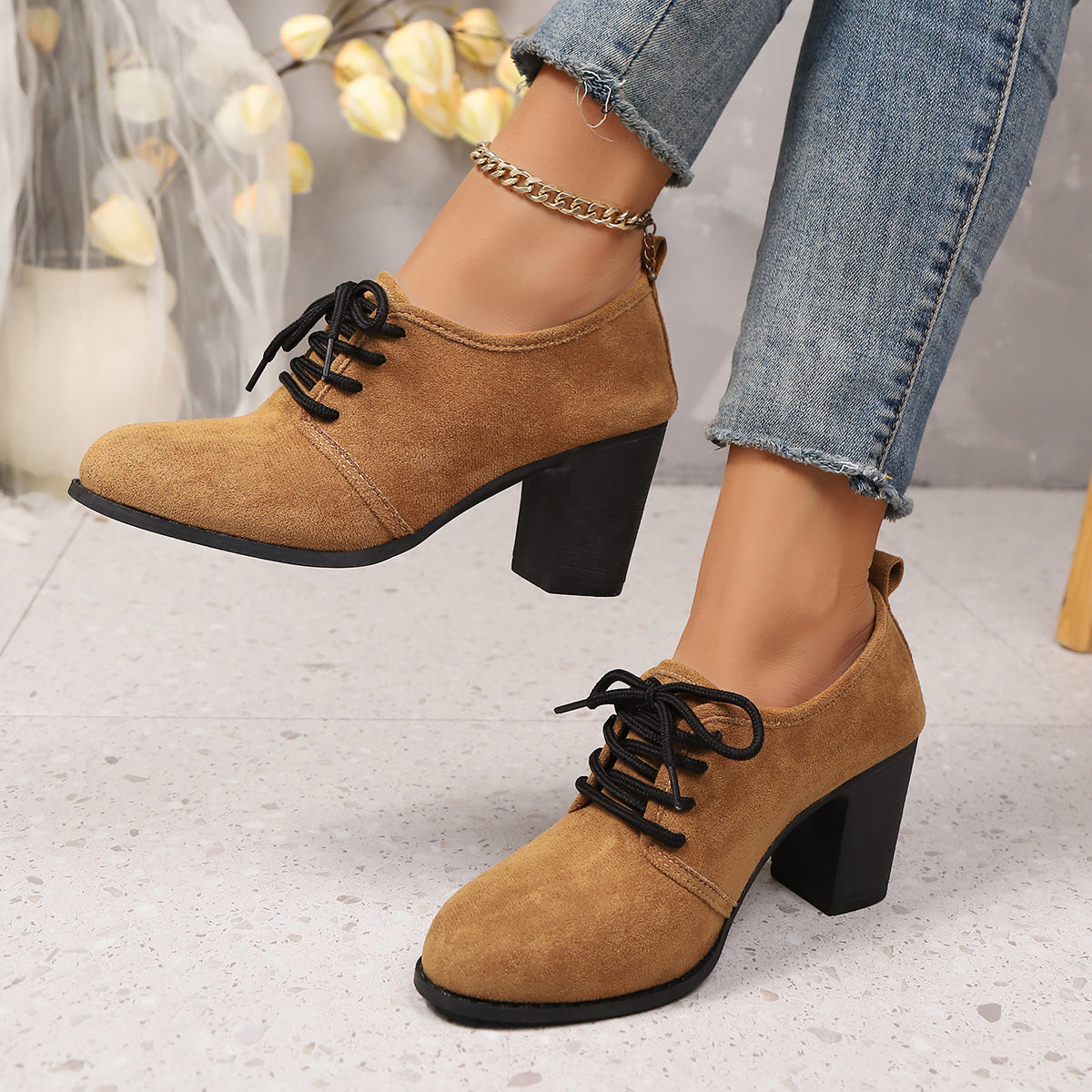 Damen elegante Plateau-Schnürschuhe mit modischem Blockabsatz und komfortablem Fußbett