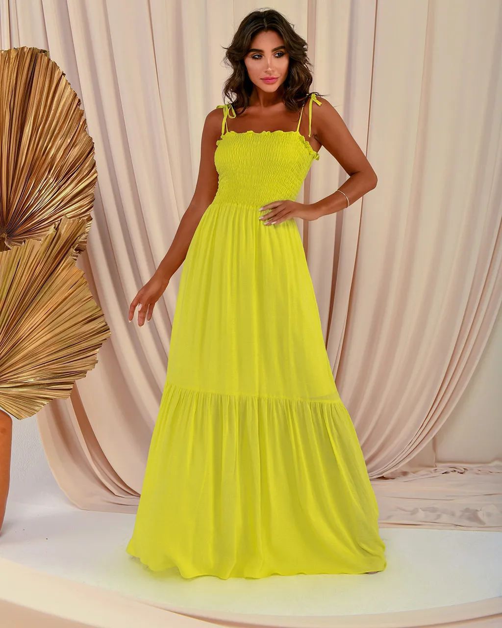 Damen luftiges Maxikleid mit Spaghetti-Trägern und Rüschendetails R&B