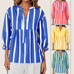 Damen oversize Bluse mit Streifenmuster und Knopfleiste R&B
