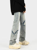 Herren modische Ripped Denim-Jeans im lässigen Schnitt mit asymmetrischem Design