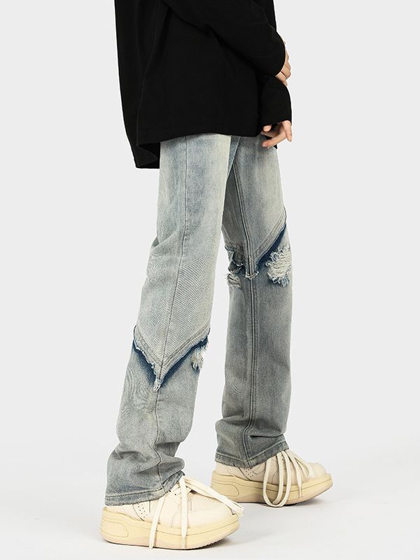 Herren modische Ripped Denim-Jeans im lässigen Schnitt mit asymmetrischem Design