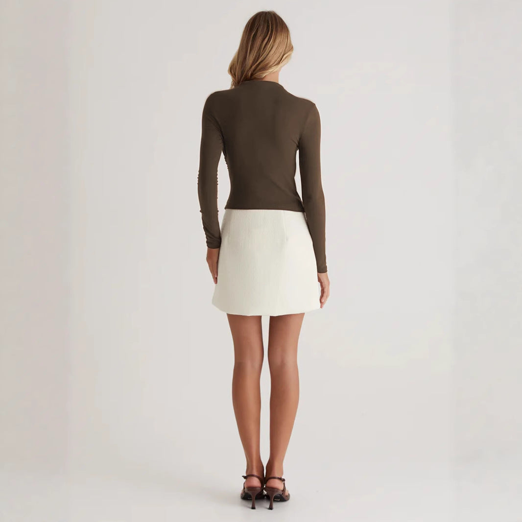 Damen Langarmshirt mit elegantem Wickeldesign und hochgeschlossenem Kragen R&B