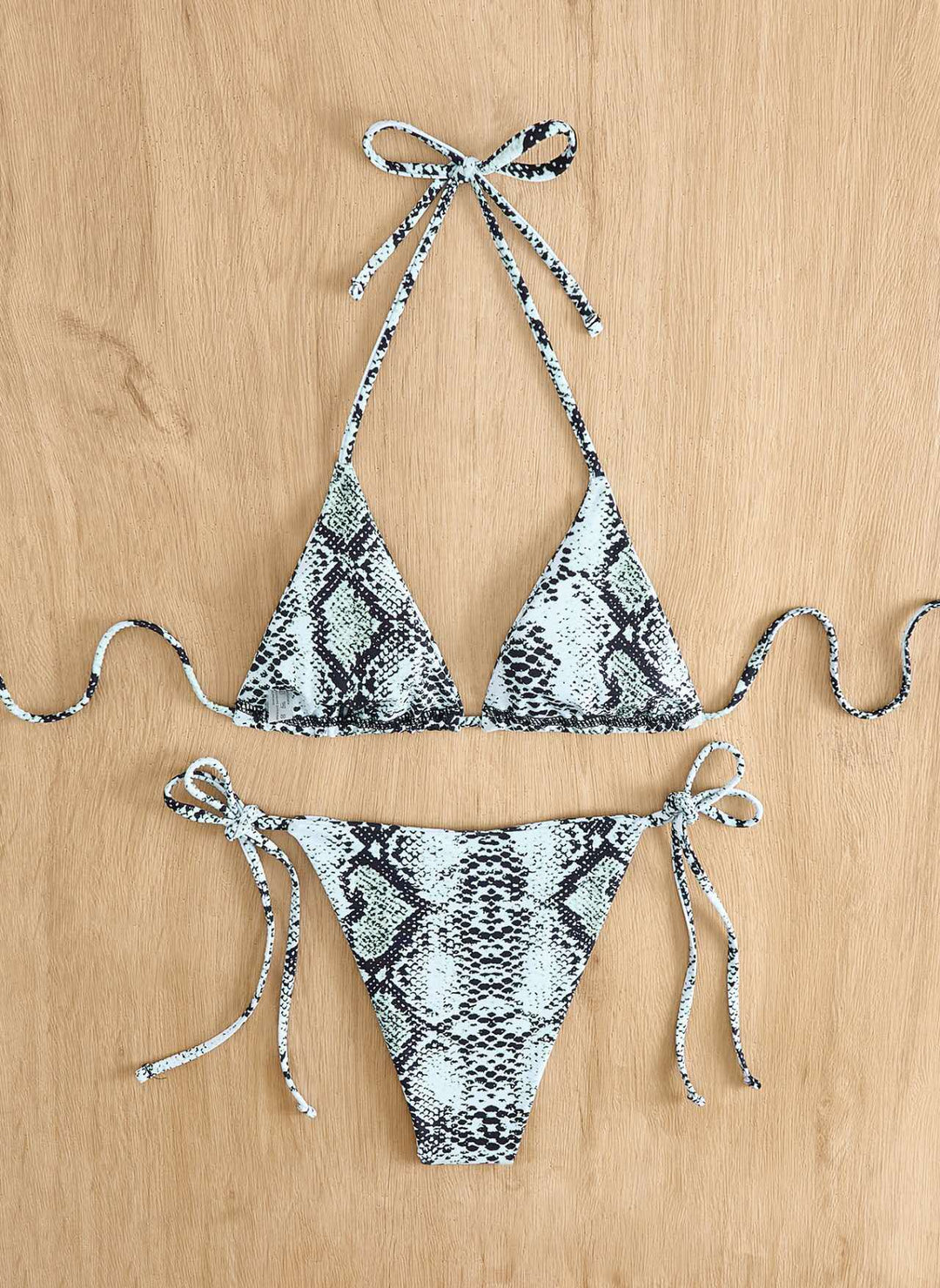 Damen Triangel-Bikini mit Schlangenprint und verstellbaren Trägern R&B