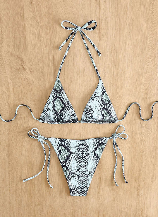 Damen Triangel-Bikini mit Schlangenprint und verstellbaren Trägern R&B