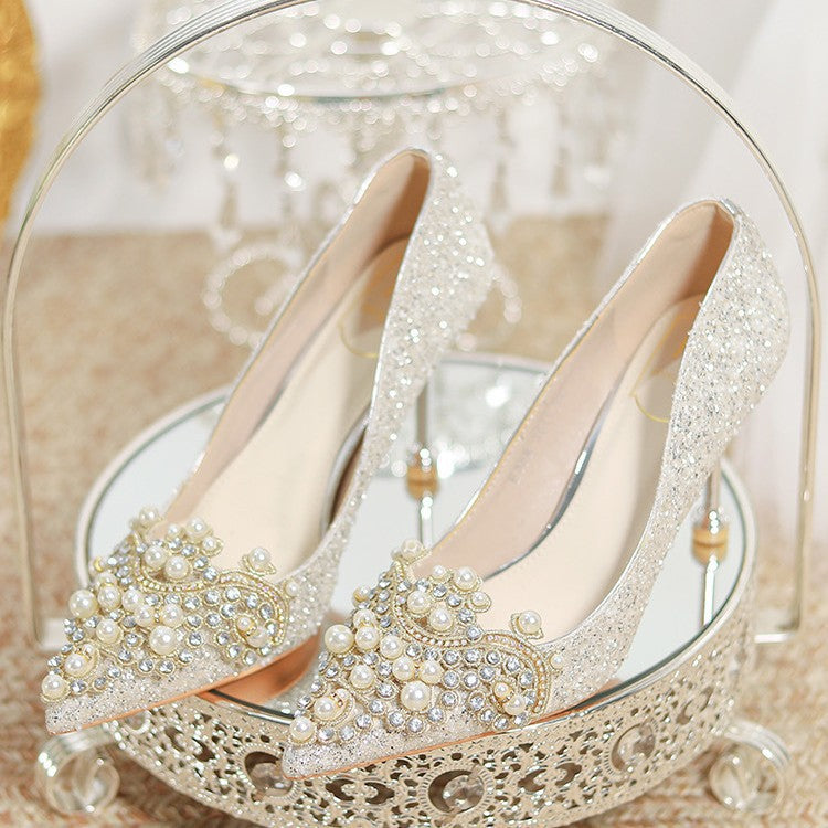 Damen Glamouröse Pumps mit strassbesetzten Perlenverzierungen R&B