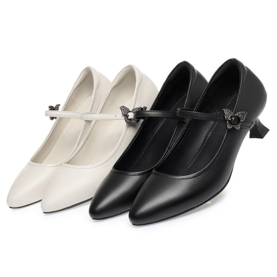 Damen Mary Jane Pumps mit verstellbarem Riemen und eleganter Schmuckschmetterling R&B