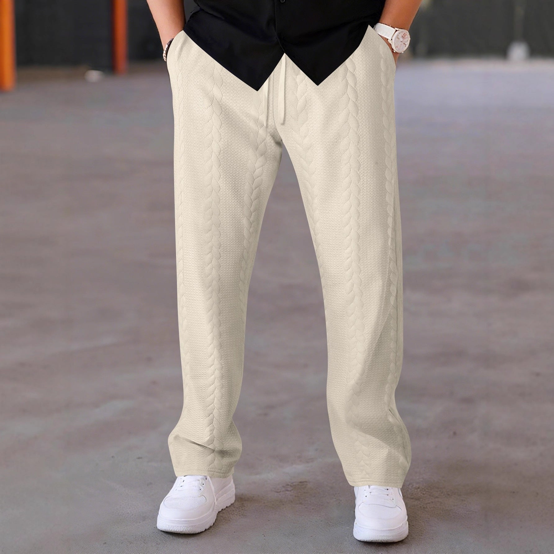Herren elegante Freizeithose mit strukturiertem Design und elastischem Bund R&B