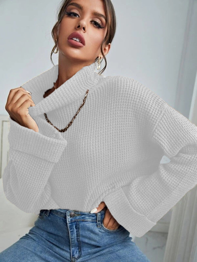 Damen Strickpullover mit hohem Kragen und strukturierter Oberfläche R&B