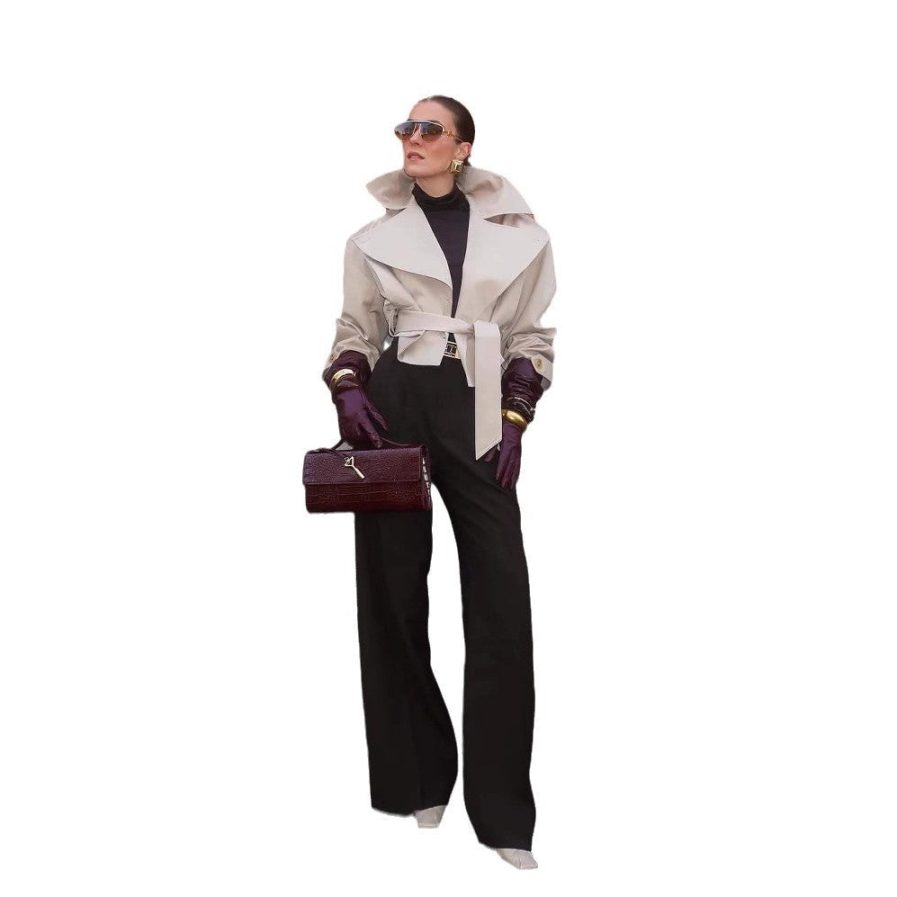 Damen stylischer Trenchcoat mit breitem Kragen und Gürteldetails R&B