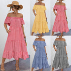 Damen Off-Shoulder Maxikleid mit raffinierten Rüschendetails und lockerer A-Linien-Silhouette R&B