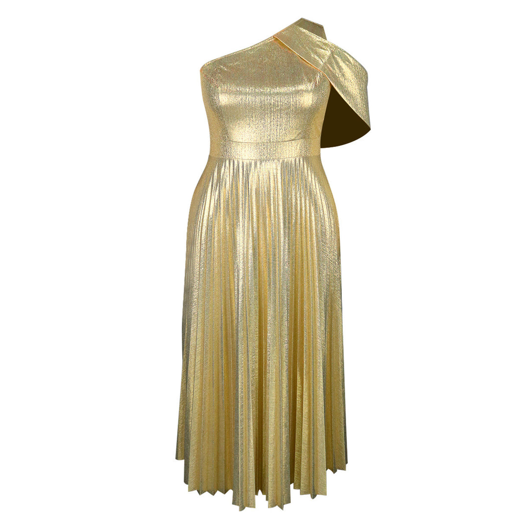 Damen Elegantes Plisseekleid mit asymmetrischem Träger R&B