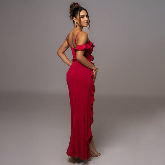 Damen Elegantes Rüschenskleid mit seitlichem Schlitz R&B