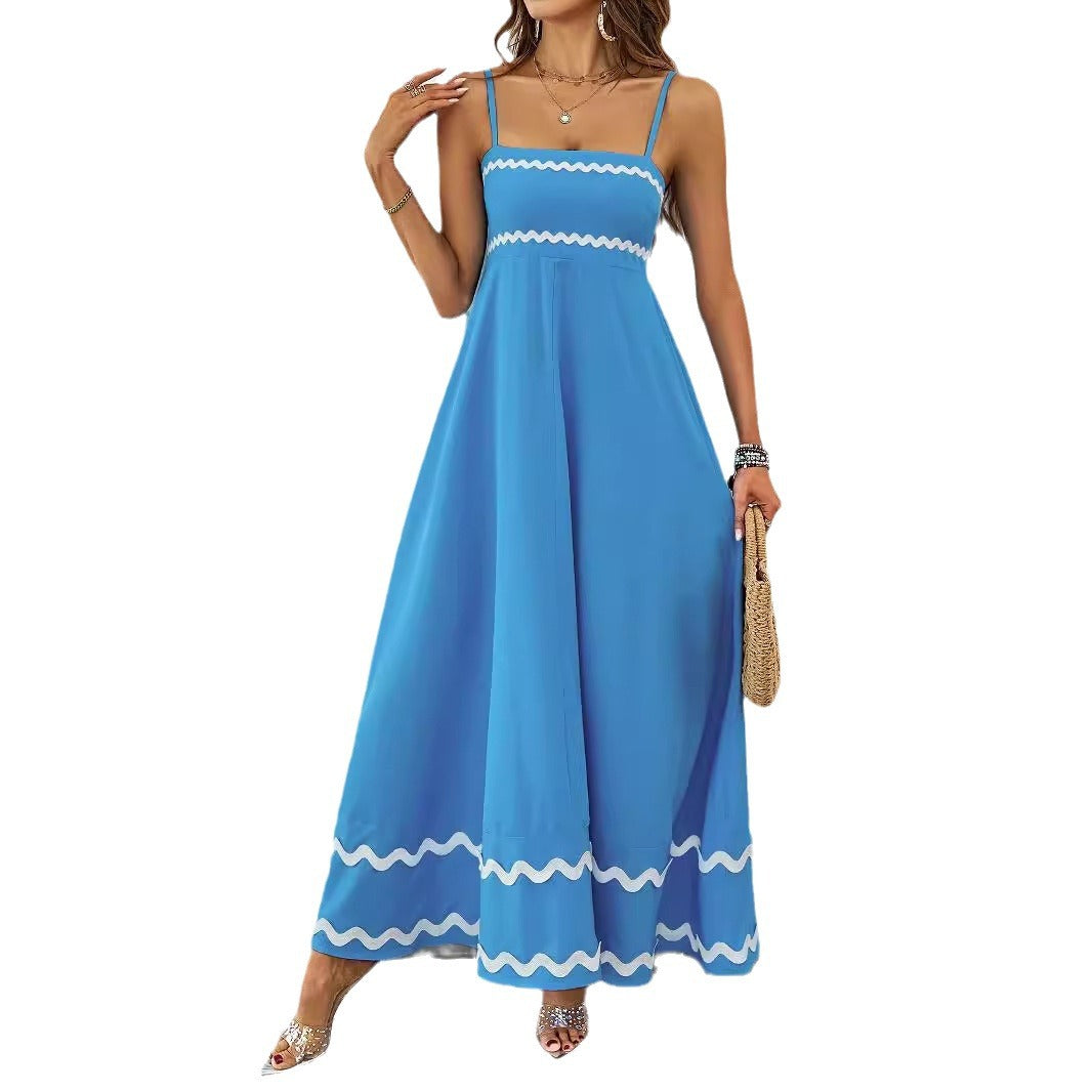 Damen Maxikleid mit schmalen Trägern und verspieltem Wellenmuster R&B