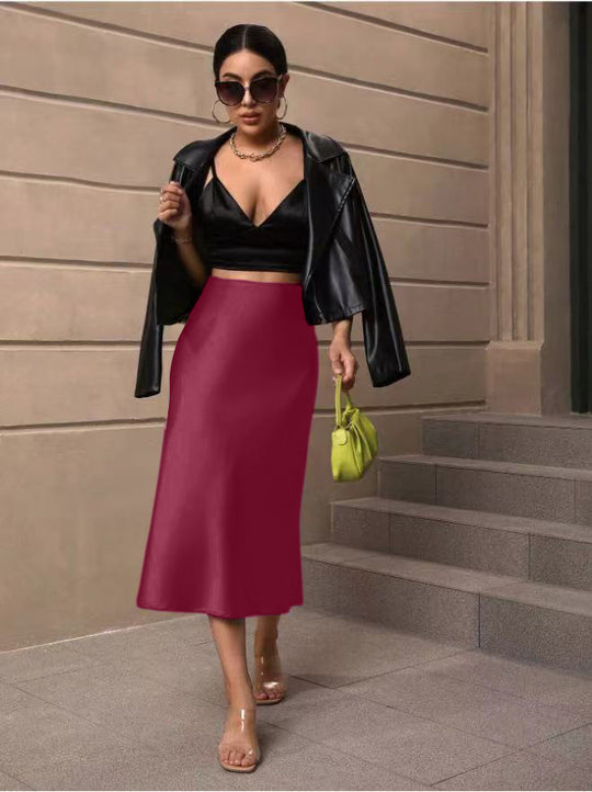 Damen Satin Rock mit schwingendem Saum und elegantem Schnitt R&B