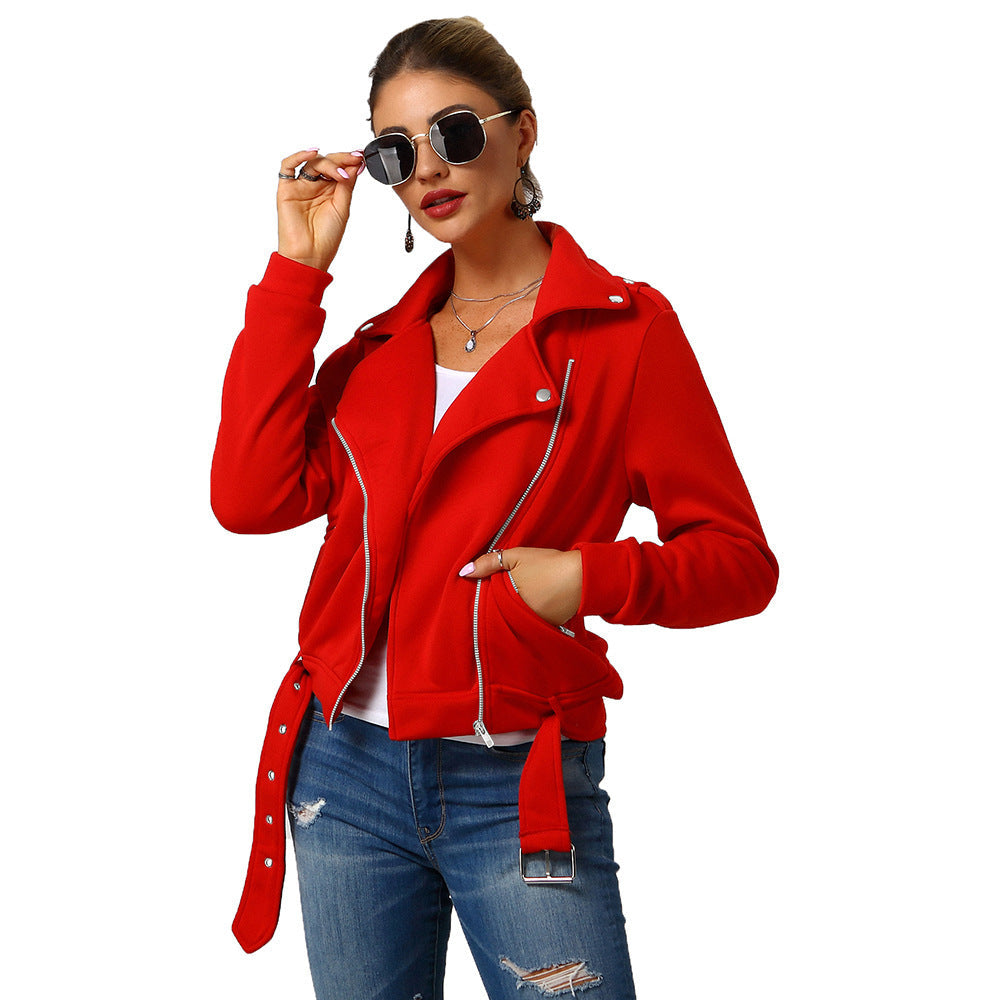 Damen edgy und stilvolle Bikerjacke mit Reißverschluss und praktischen Taschen