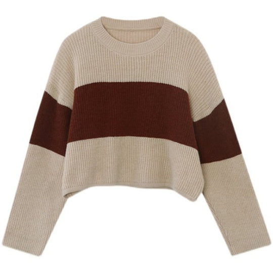 Damen Strickpullover mit weit geschnittenen Ärmeln und kontrastierendem Design R&B