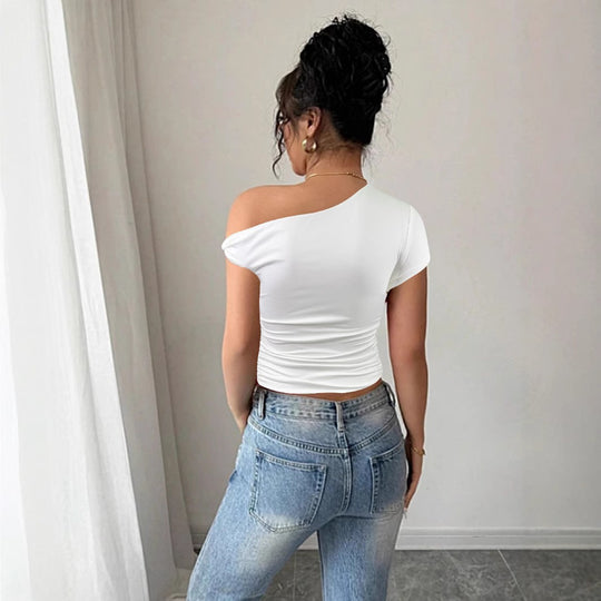 Damen Off-Shoulder Shirt mit Raffung und tailliertem Schnitt R&B