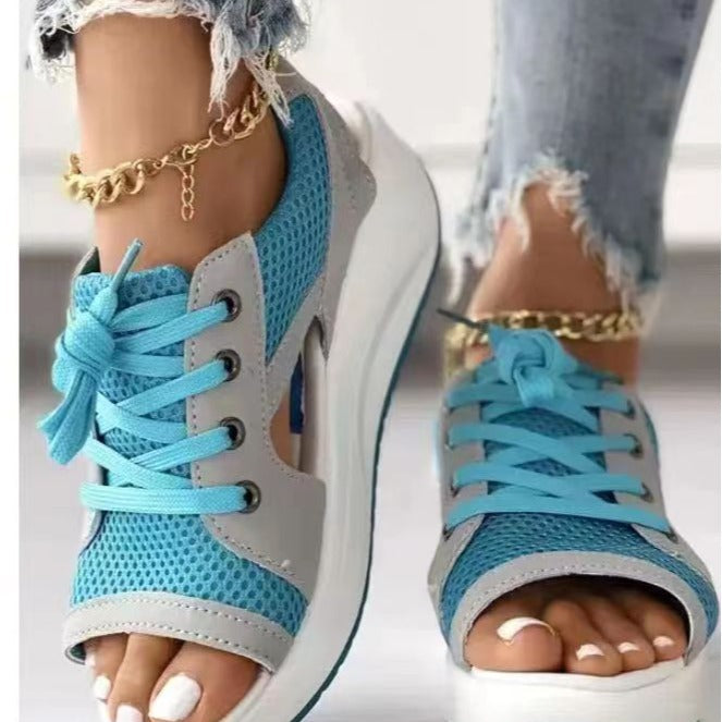 Damen Sportliche Wedge-Sandalen mit atmungsaktivem Mesh-Obermaterial R&B